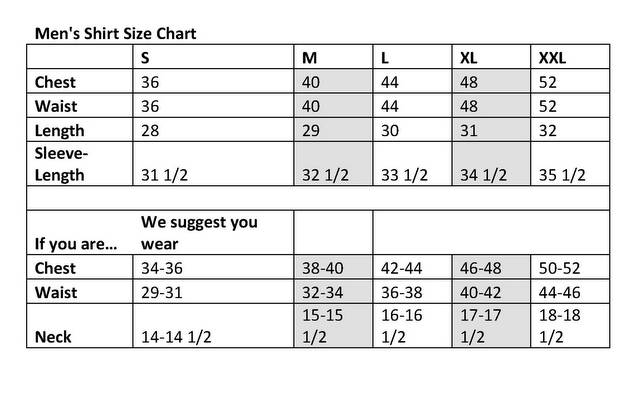 shirt size chart