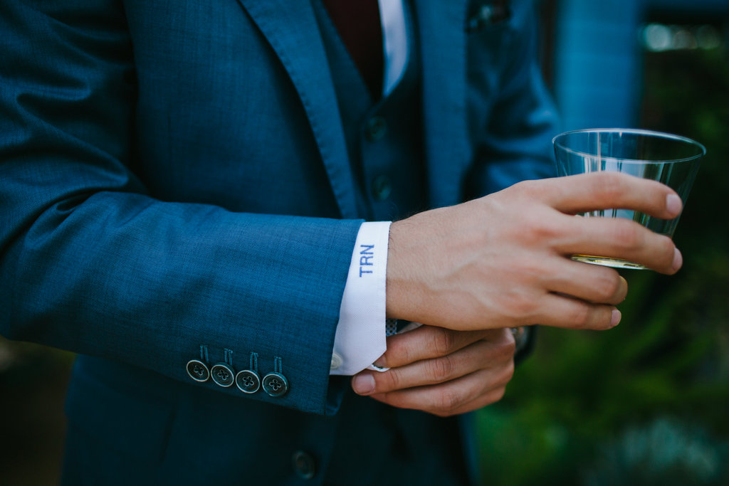 wedding client in blue three piece suit