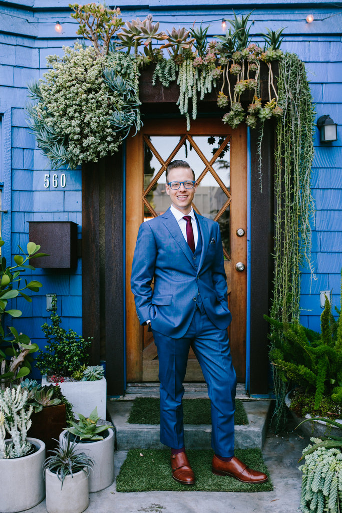 wedding client in blue three piece suit